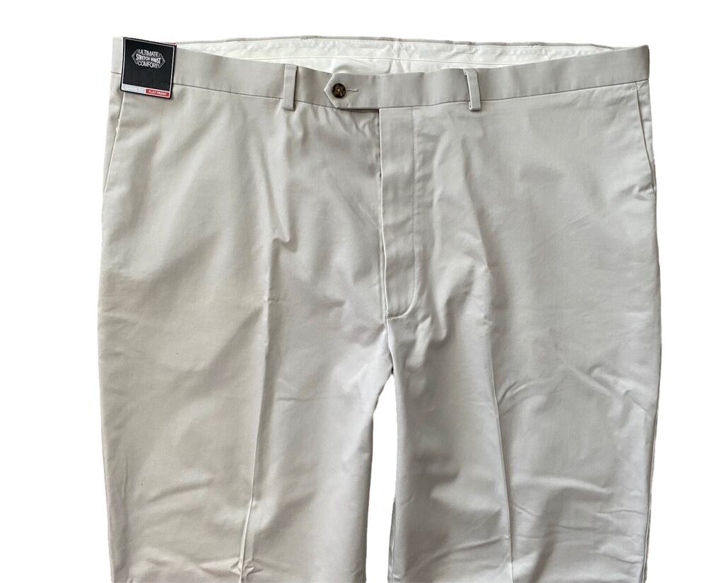 Roundtree & Yorke Nwt Travel Smart Classic Fit Stone Flat Font Pants 48 x 34